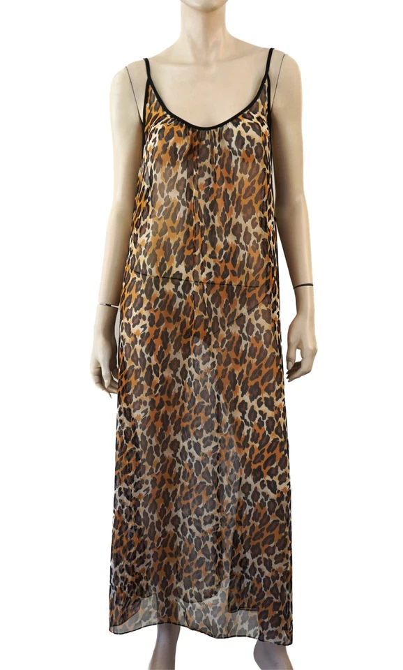 LISA NORMAN Talla M Vestido sin Mangas Estampado Animal Chifón Camisón Foto 1 de 4