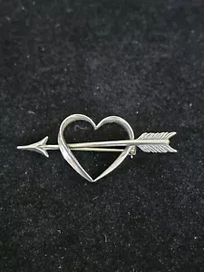 Vintage Open Heart & Cupid's Arrow 925 Sterling Silver Brooch Pin Signed Beau - Picture 1 of 3