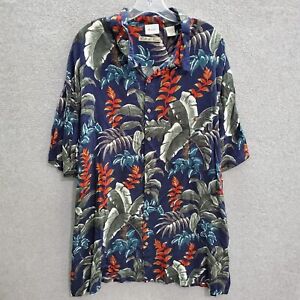 Batik Bay Men Button Up Shirt 3XLT Navy Hawaiian Leaf Print Allover Collar