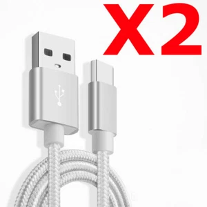 X2 Câble Metal Nylon Renforcé Chargeur USB/Type C 1,5m Tréssé Couleur Argent Com - Photo 1 sur 1