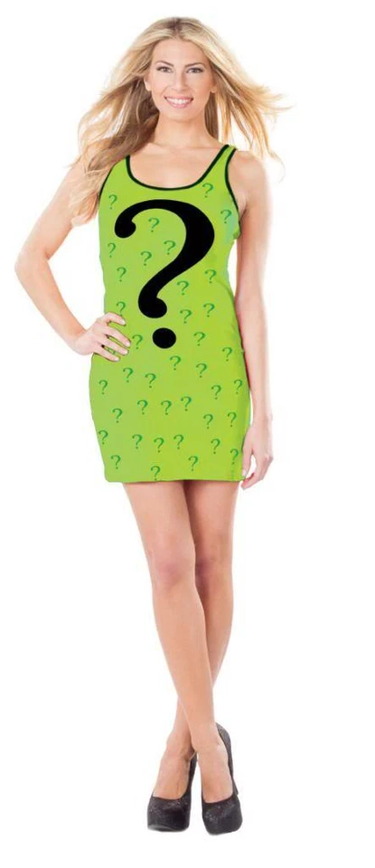 Adult Ladies Riddler Costume. Sexy Short Tank Dress and Cape.  - Image 1 of 1