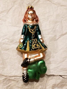 Kurt Adler Bailarín Irlandés Trébol Vidrio Adorno de Navidad 6" NUEVO - Imagen 1 de 6