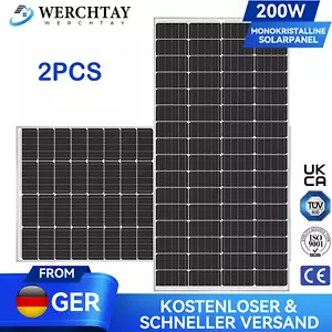 2x 200W Monokristallin Solarpanel Hochleistung Robust für Dach/Camping - Bild 1 von 15