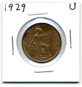 Great Britain. Half Penny. 1929 Uncirculated Red & Brown - Picture 1 of 2