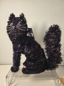 Oropel de Halloween alambre negro iridiscente gato sentado - Imagen 1 de 6