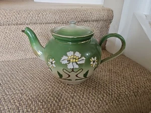 Tetera esmaltada vintage arte popular barcaza pintada desgaste hervidor de agua estufa Aga tetera - Imagen 1 de 10