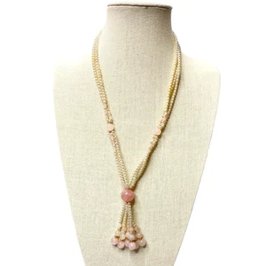 Collar vintage de perlas de imitación y cuarzo rosa 24" y 3" borla cierre de caja - Imagen 1 de 9