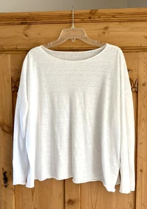 Eileen Fisher L white bateau organic linen cot knit top shirt sweater lknu - Picture 1 of 9
