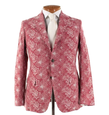 Abrigo Deportivo Belvest Nuevo con Etiquetas Algodón Talla 48R (38R EE. UU.) Rojo con Blanco Bordado Floral Foto 1 de 4