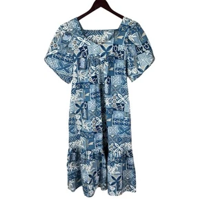 Vintage Hawaii Togs Rindenstoff Kleid Blau Luau Kaftan Muu Muu Stufen Gr. M - Bild 1 von 6