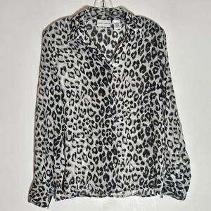 Jaclyn Smith Top Damen 8 grau Leopard Langarm Knopfleiste leicht Büro - Bild 1 von 14