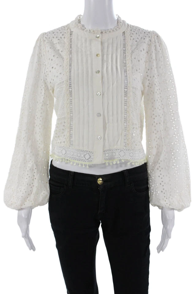 Blusa corta blanca con botones manga larga cuello alto talla S de Zara para mujer Foto 1 de 4