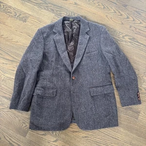 Vintage HARRIS TWEED men's Blazer Size 46r Made In USA Hunt Vally - Picture 1 of 12