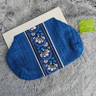 Bolso sin asas Vera Bradley de paja azul pantano pequeño floral mango de madera floral Foto 1 de 4