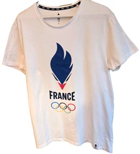 Autentica T Shirt Olimpiadi Francia Bianca con Torcia Blu e 5 Anelli Uomo Taglia L - Foto 1 di 5