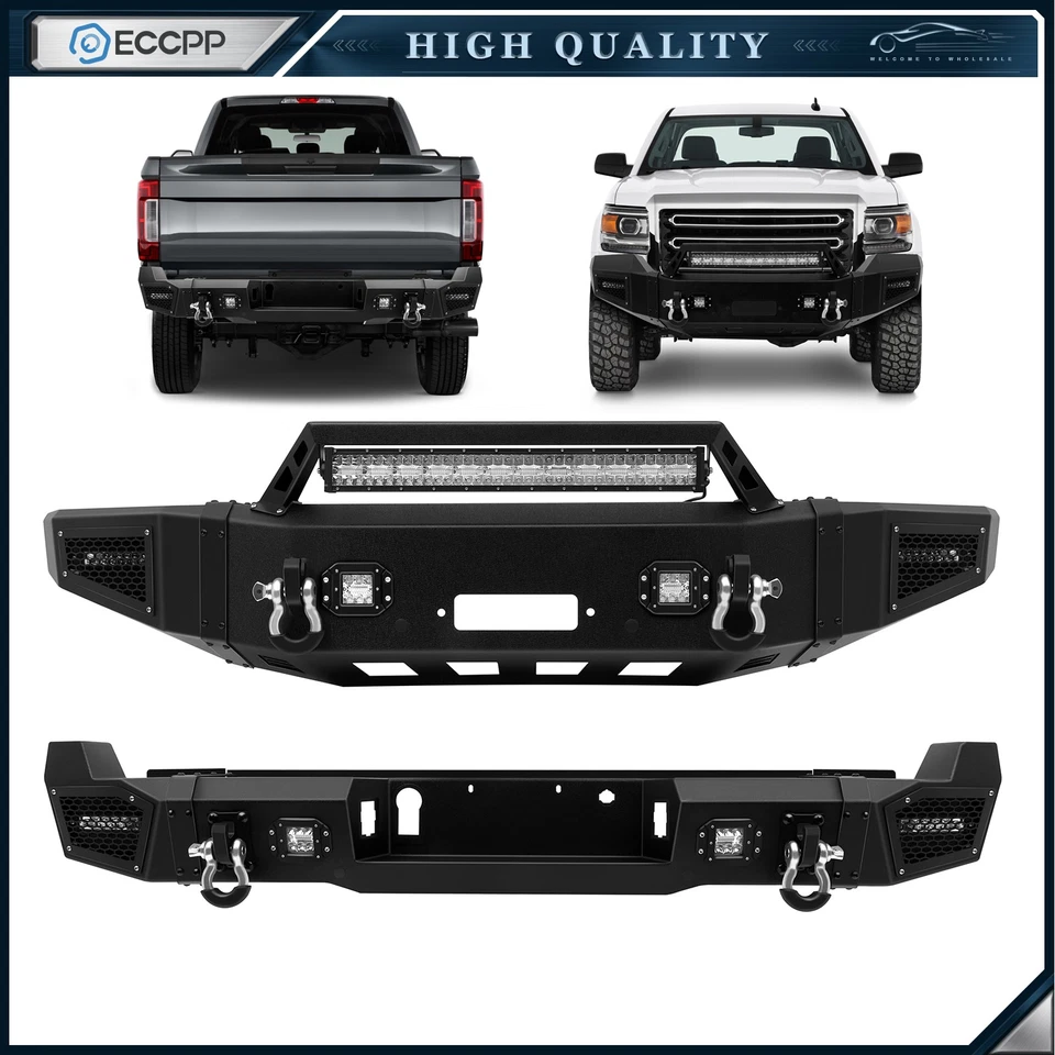 For 2017-2019 Ford F250 F350 F450 Front Rear Bumper W/ Winch Plate&LED Spotlight Foto 1 de 4