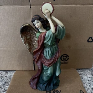Vintage O'Well handbemalte feines Porzellan Tamburin Engel Figur - Bild 1 von 10