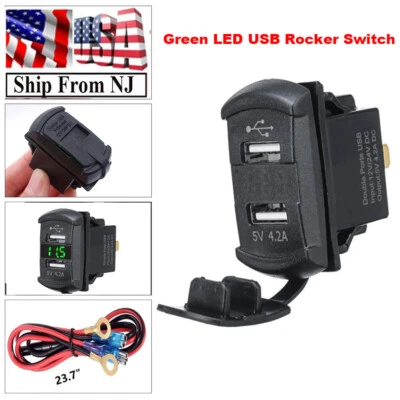 Interruptor basculante de coche 4,2 A estilo doble enchufe USB puerto cargador voltímetro LED verde Foto 1 de 4