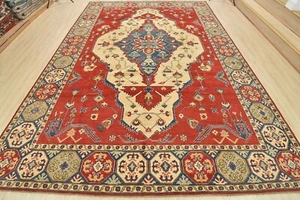 Kazak Rug 10' x 13'10'' Red Wool Tribal Geometric Hand-Knotted Oriental Carpet - Picture 1 of 15