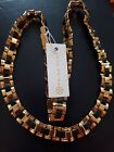 Trina Turk Gold Plated Black  Leather Detail Bib Necklace New