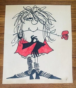 BOCETO ARTÍSTICO ORIGINAL MUJER CON ROSA DÍA DE SAN VALENTÍN AMOR VESTIDO ROJO GUANTES NEGROS - Imagen 1 de 3