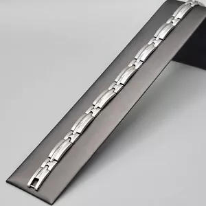 Edelstahl Herren Armband 8 Zoll silberfarbene Gliederkette Faltschließe - Bild 1 von 6
