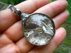 Floating glass steampunk industrial watch parts Victorian Gothic rustic necklace - Picture 1 of 3