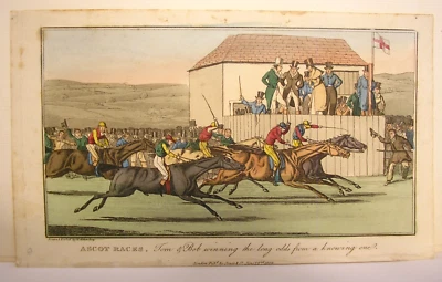 Antique Equestrian Print Art Ascot Horse Race Alken English Etching Cartoon 1822 - Image 1 of 4