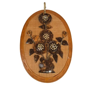 Vintage Hawaiian Coconut Shell Floral Wall Art Handmade Souvenir Décor Hawaii - Picture 1 of 8