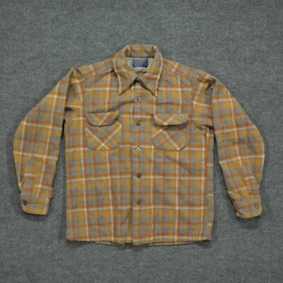 Vintage Pendleton Shirt Mens Medium Brown Orange Wool Loop Collar Board 60s - Image 1 of 4