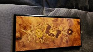 Lacquered Wood Inlaid Maple Butterfly Floral Design Wall Plaque