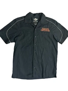 Harley-Davidson Black Pocket Dress Shirt Short Sleeve Button Man’s Size Medium - Picture 1 of 5