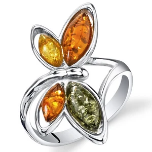 Baltic Amber Butterfly Engagement Ring in Sterling Silver Sizes 5 to 9 - Picture 1 of 2