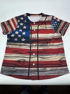 Feifeiyu Herren XXL Polyester Holzmaserung Amerikanische Flagge Druck Knopfleiste. 1040B - Bild 1 von 6