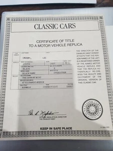 Danbury Mint Stutz Black Hawk Speedster TITLE ONLY - Picture 1 of 5