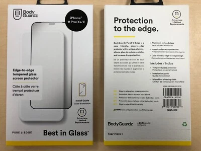 Protector de pantalla de vidrio templado BodyGuardz Pure 2 Edge iPhone 11 Pro / Xs / X  Foto 1 de 2