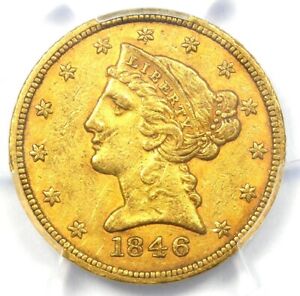 1846 Small Date Liberty Gold Half Eagle $5 Coin - Certified PCGS XF45 (EF45)