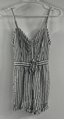 American Eagle Mameluco Rayas Gris Blanco XS Volantes Dobladillo Calado Neutro Boho Foto 1 de 4