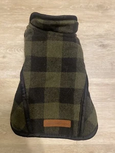 Eddie Bauer Fleece Lined Winter Dog Coat Jacket SMALL Olive Black Buffalo Plaid - Picture 1 of 5
