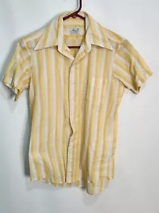 Vintage Atkinson 16 SS Mens Shirt Japan Camisa Amarilla con rallas blancas (U425 - Picture 1 of 3
