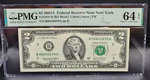 $2 2003A FRN New York Fr#1938-B (BA Block) PMG 64 EPQ Choice Uncirculated! - Picture 1 of 2