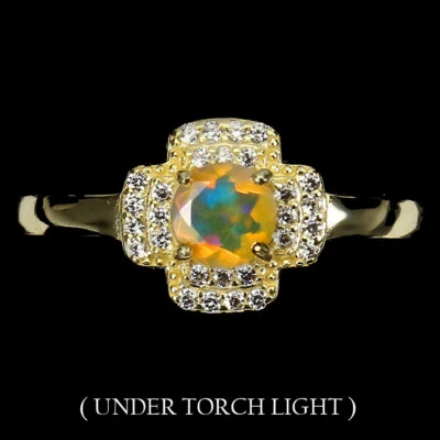 925 Sterling Silver Ring Round Fire Opal 5mm Simulated Cz Gemstone Jewelry 7.5 - Image 1 of 4