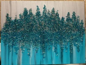 ~Aqua and Silver~✨Glitter Crushed/Broken Glass, Canvas Painting, Abstract Art - Picture 1 of 6