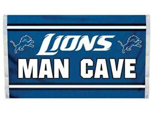 Detroit Lions Man Cave Flag 3' x 5' Banner 4 Grommets NFL Sign Gift