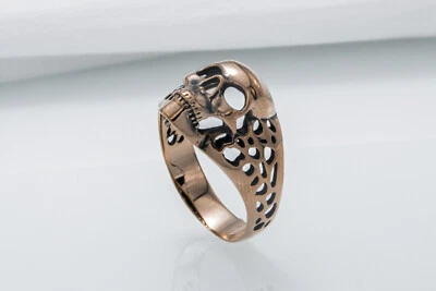 Bronze Simple Skull Ring Biker Skeleton Signet Gothic Punk Skull Jewelry - Image 1 of 4