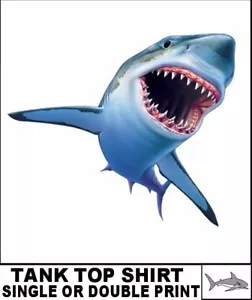 GROSSES WEISSES HAI MANN FRESSER KIEFER OZEAN KILLER RAUBTIER WEISS TANK TOP AB20 - Bild 1 von 12
