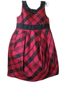 Janie & Jack Silk Dress Girl's Size 3 Tartan Plaid Red & Black Special Occasion - Picture 1 of 5
