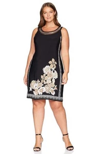 NWT Avenue Black Floral Print Stretch Knit Shift Dress Womens 22/24 (1912) - Picture 1 of 6