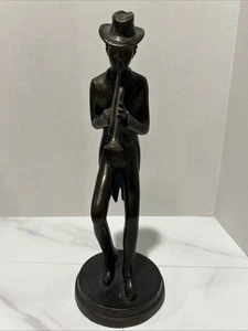 Vtg Painted Bronze Statue Of A Man Playing A Trumpet From The Renaissance Period - Picture 1 of 5