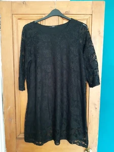 Ladies George Stylish Black Lace Look A Line Dress Size 18 - Picture 1 of 4
